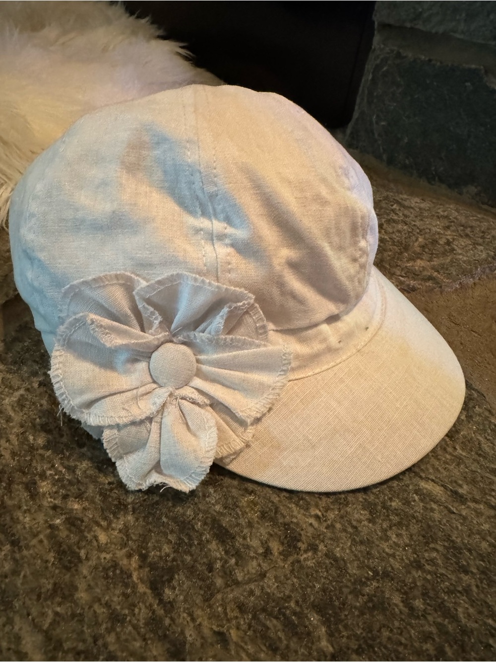 White Linen Flower Cap